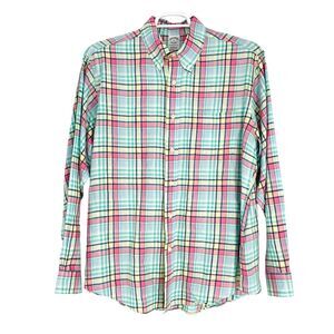 Brooks Brothers Shirt Mens XL Green Pink Plaid Irish Linen Button Up Extra Large